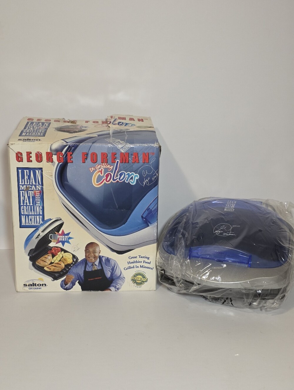 Vintage George Foreman Grill In Grilling Colors Blue Electric Indoor Model GR10A